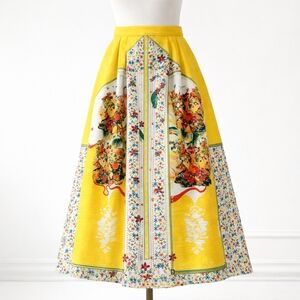Vibrant Yellow and White Multicolor Floral Skirt, NWT, Size 8 Silk Blend Spring